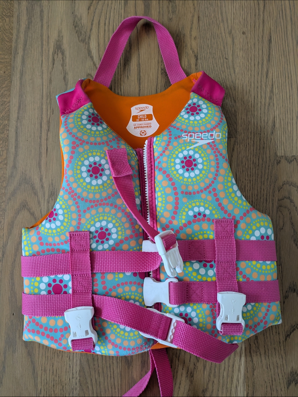 Speedo Kids' Swim Vest - Pink, Orange, Aqua Dot Print - Fits Child 33-55 Lbs